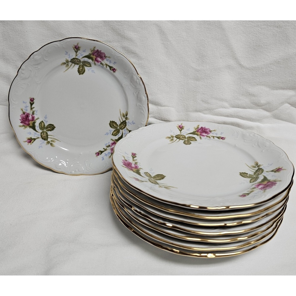 Vintage Wawel Poland Fine China Mose Rose Gold Trim Serving 8 Desert Plates 6.5"